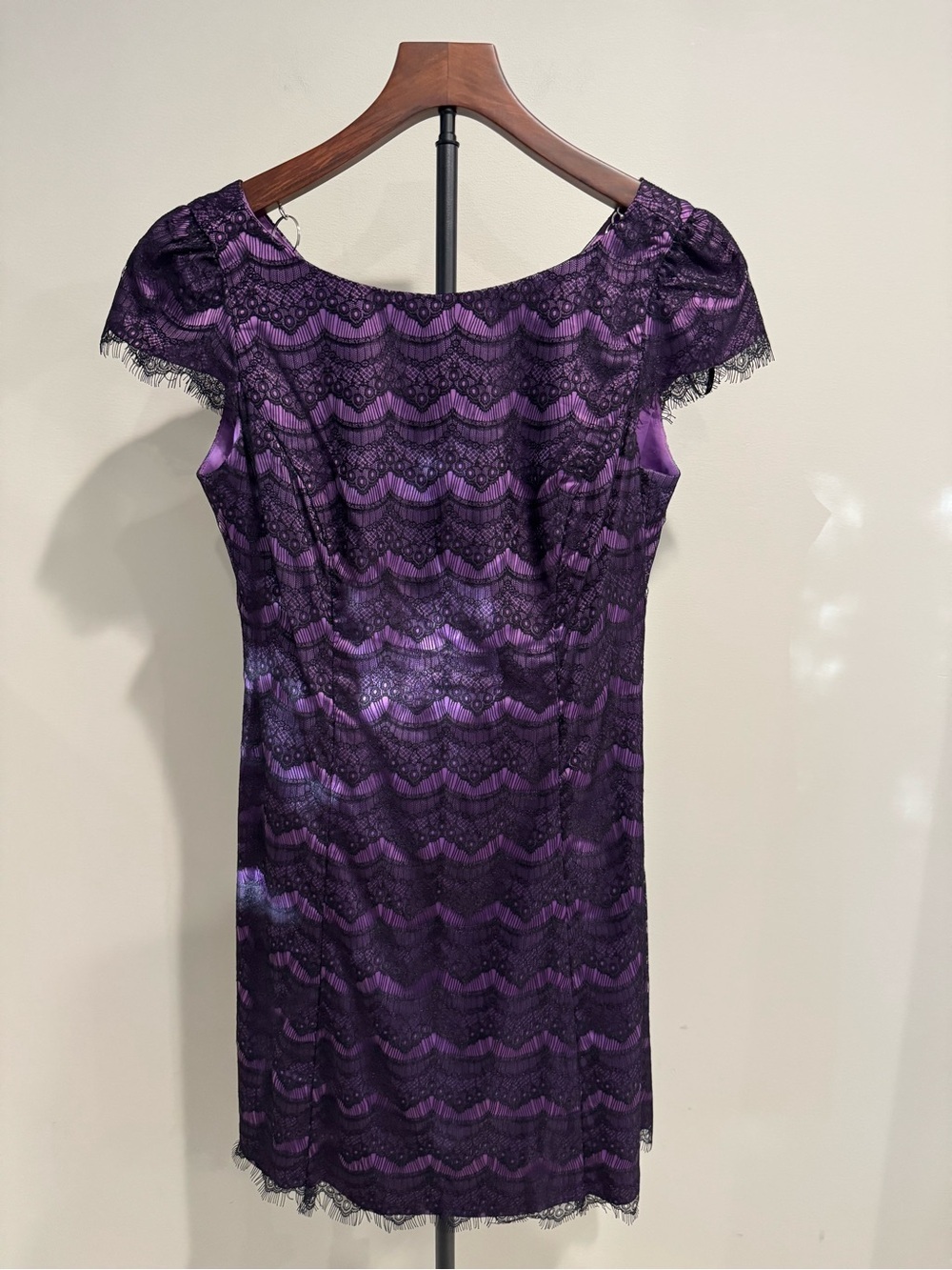 Donna Morgan Purple Lace-Overlay Midi Dress Wedding Special Event Cocktail - 6